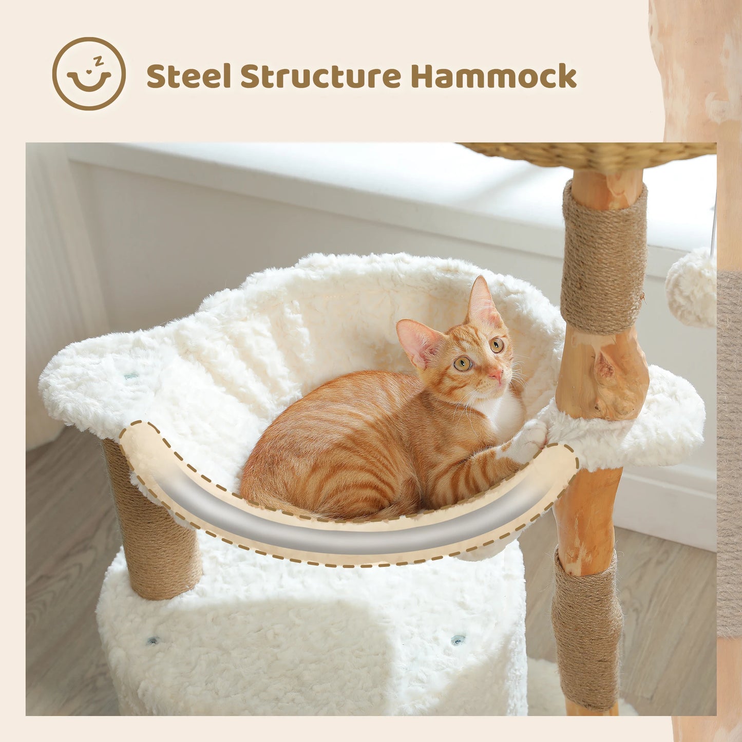 Solid Wood Cat Tree, Modern Cat Tower with Spacious Cat Condo, Flower Perches, Fun Pompom, Double Comfort Perfect for Indoor Kittens