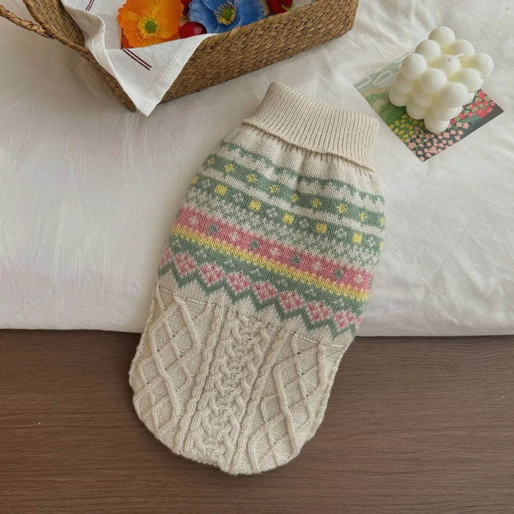 Warm Autumn and Winter Pet Clothes ,Small Dog and Cat Sweaters, Korean Pink Green Knitted Sweater, Simple Fabric Soft Comfortable