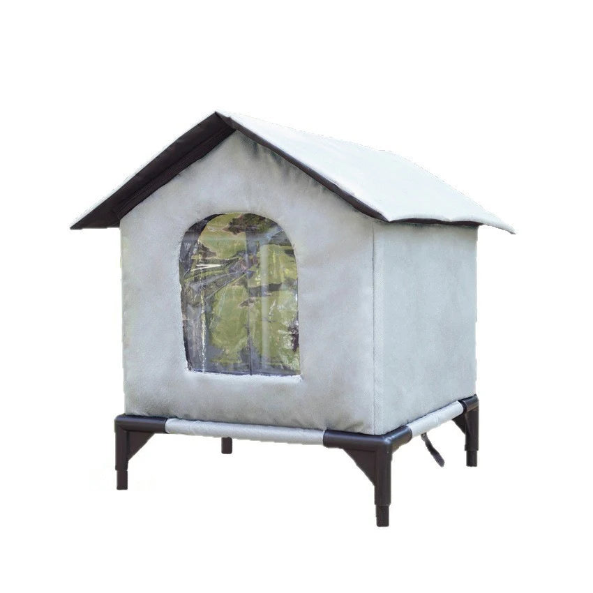 Large Outdoor Insulated Cat & Dog House -Winter Warm Elevated Shelter with Curtain Roof, Sturdy Zipper-Access Door & Stable Base