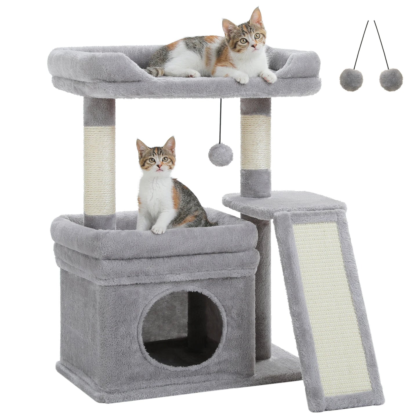 Small Cat Tree for Indoor Cat, Tower with Sisal Scratching Post and Pad, Wide Top Perch , Large Cat Condo ,Cat Scratchers, Cat Toys
