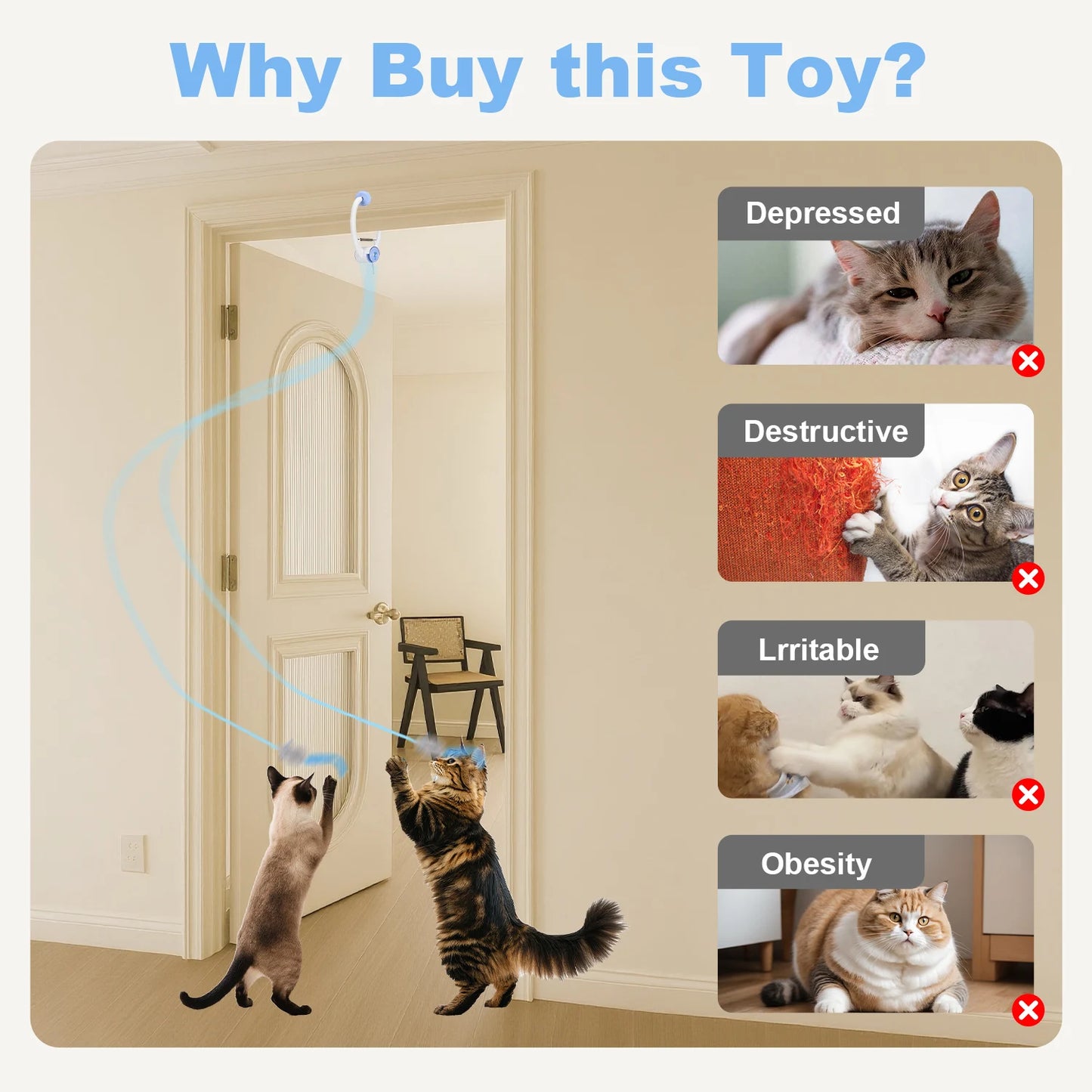 Cat Toys, Electric Door Hanging Cat Toy , Interactive Cat Toy , USB Rechargeable Self Play Toy ,Retractable Kitten Toys