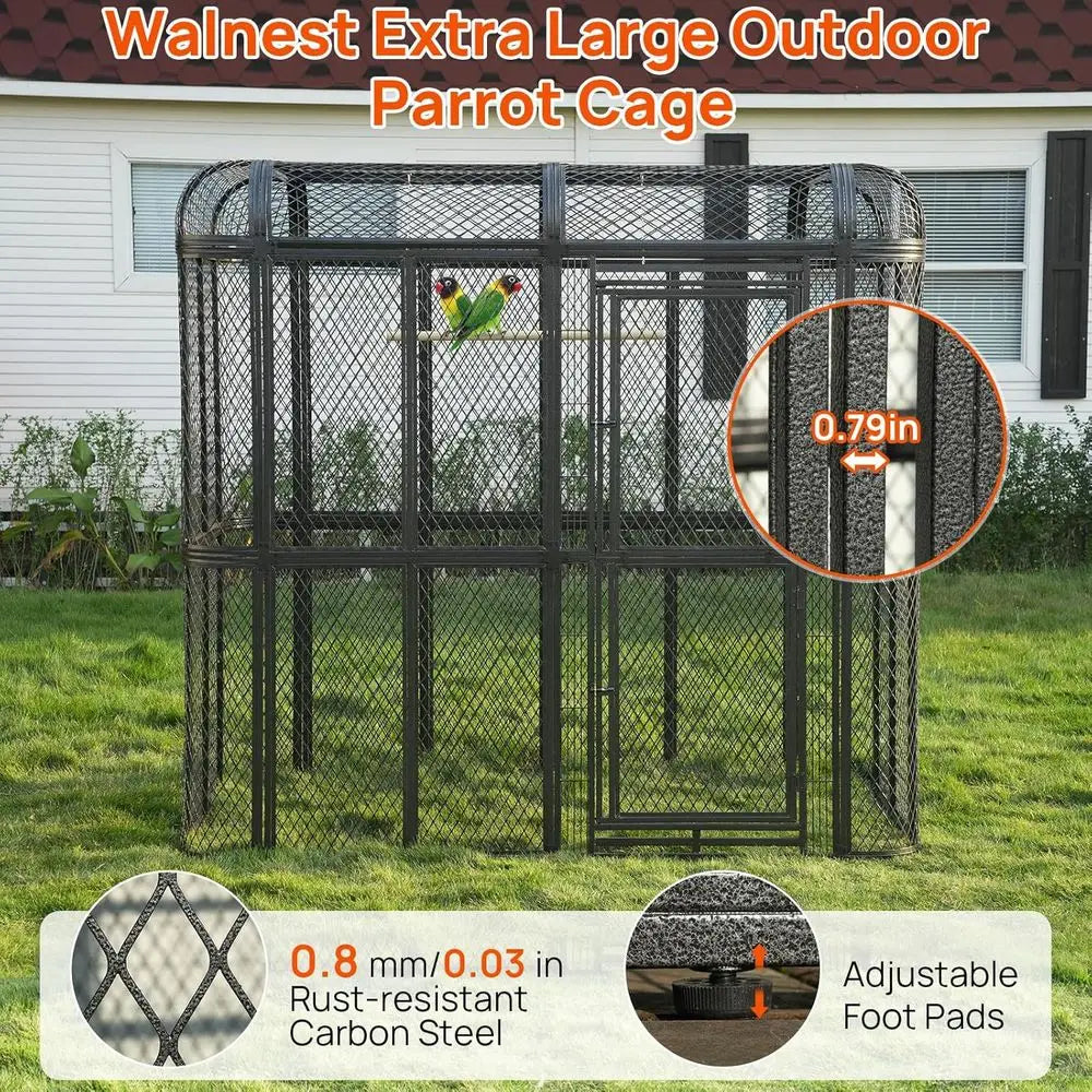 Outdoor Parrot Cage, 6.4x3.87x5.91ft, Silver, for Macaw, Budgie, Conure, Lovebird, Parakeet, Cockatiel. Heavy Duty