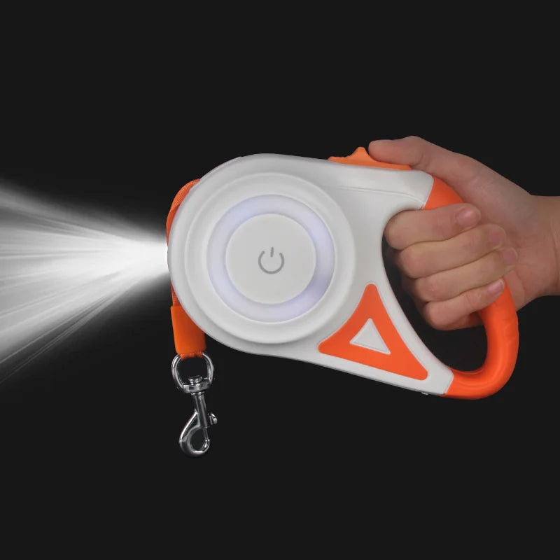 5M Automatic Retractable Dog Leash with Led Flashlight, Durable Nylon Lead for Pet Dogs , Adjustable Walking Running Rope