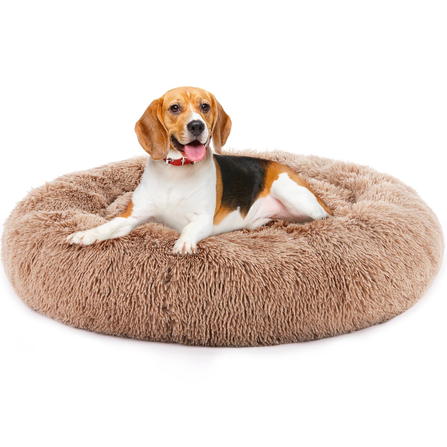 JHK Calming Dog Bed for Medium to Large Dogs , Washable Large Pet Bed , Anti-Slip Round Fluffy , Plush Faux Fur Dog Bed