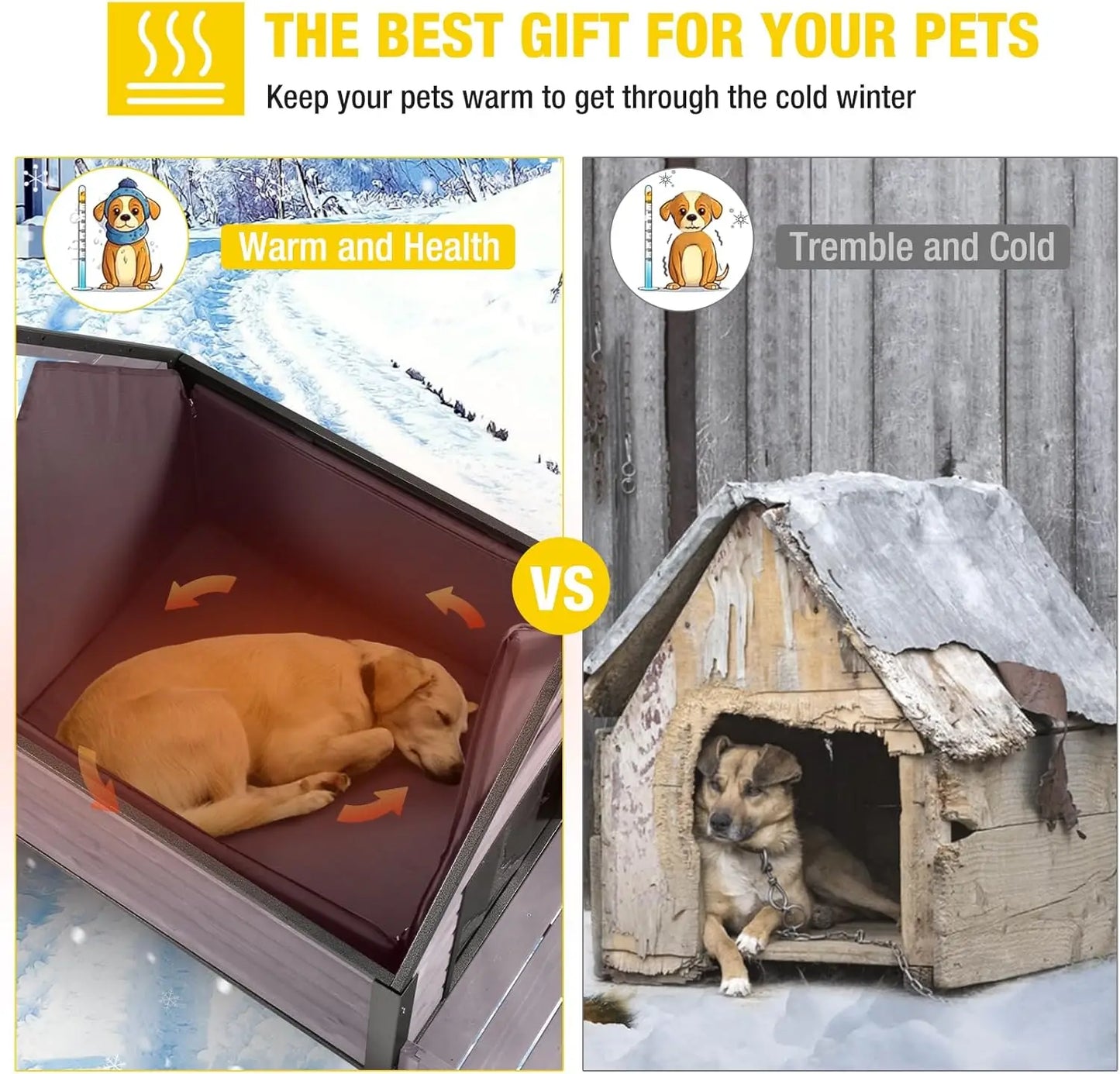 Dog House Outdoor with Metal Frame, Insulated Dog Kennel Outside for Small to Medium Breed, 45' Weatherproof Large Dog