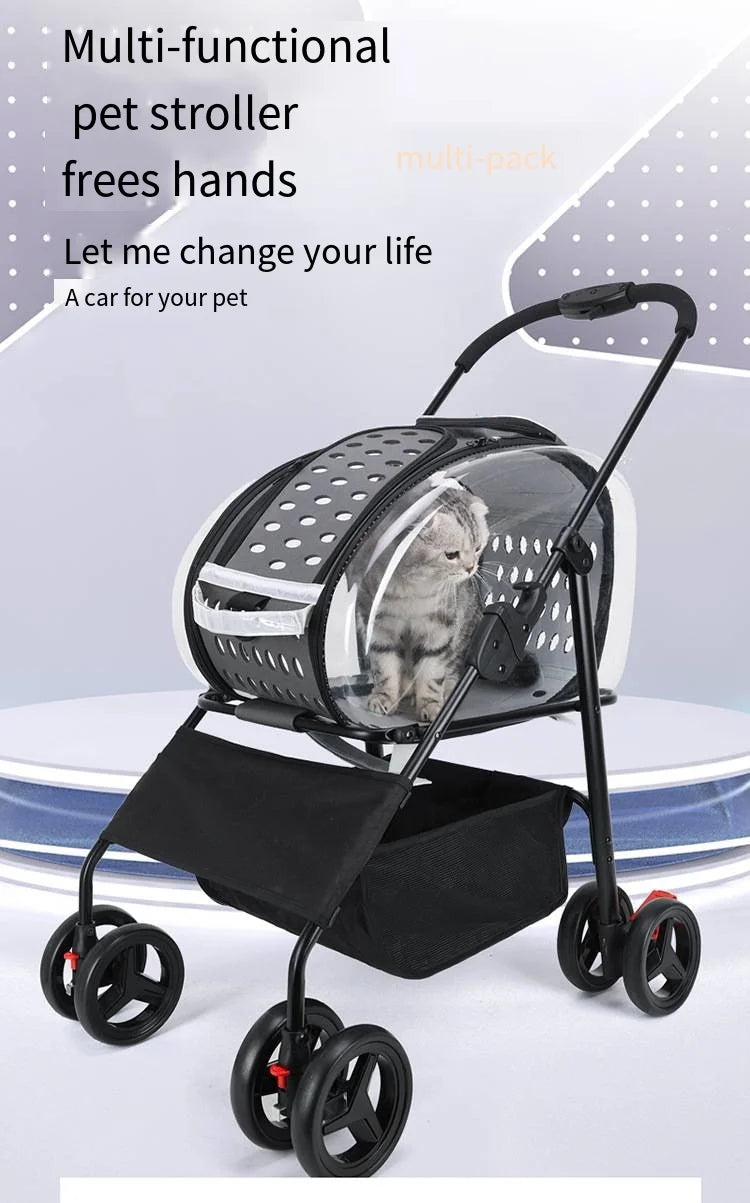 New Pet Stroller for Outdoor Travel, Lightweight, Foldable and Detachable, Suitable for Small and Medium-sized Dogs and Cats 202