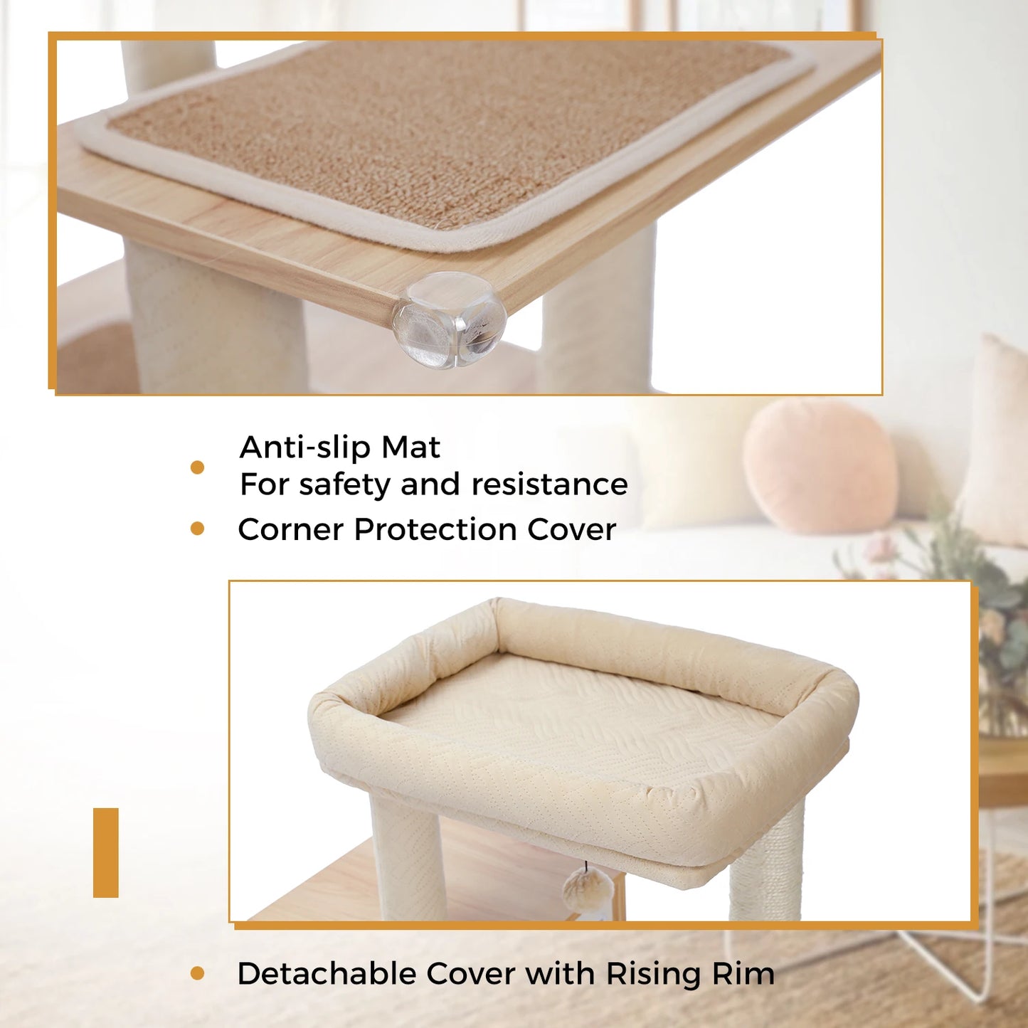 Multi-Level Cat Tree for Indoor Wood Cat , Tower with Scratching Posts Spacious Condo, Hammock Top Perch Cat Scratcher