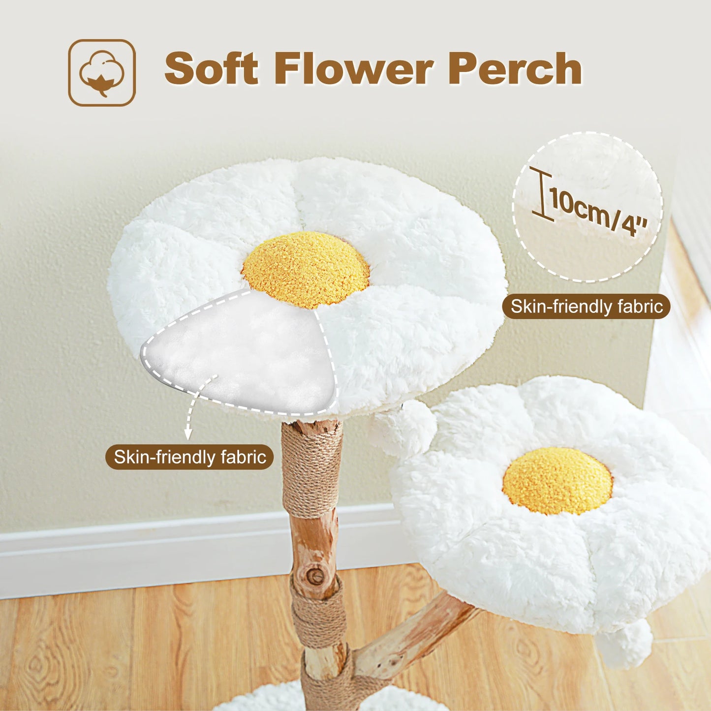 Flower Cat Tree for Indoor Cats ,  Modern Wood Cat Tower with 2 Perches , Sisal Scratching Post Scraper for Cats