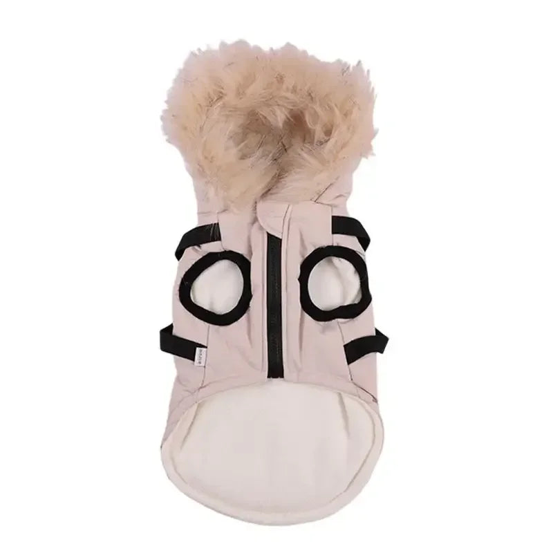 Winter Pet Dog Jacket With Harness, Warm Dog Clothes Waterproof Hooded Coat for Small Medium Dogs Chihuahua French Bulldog Outfit