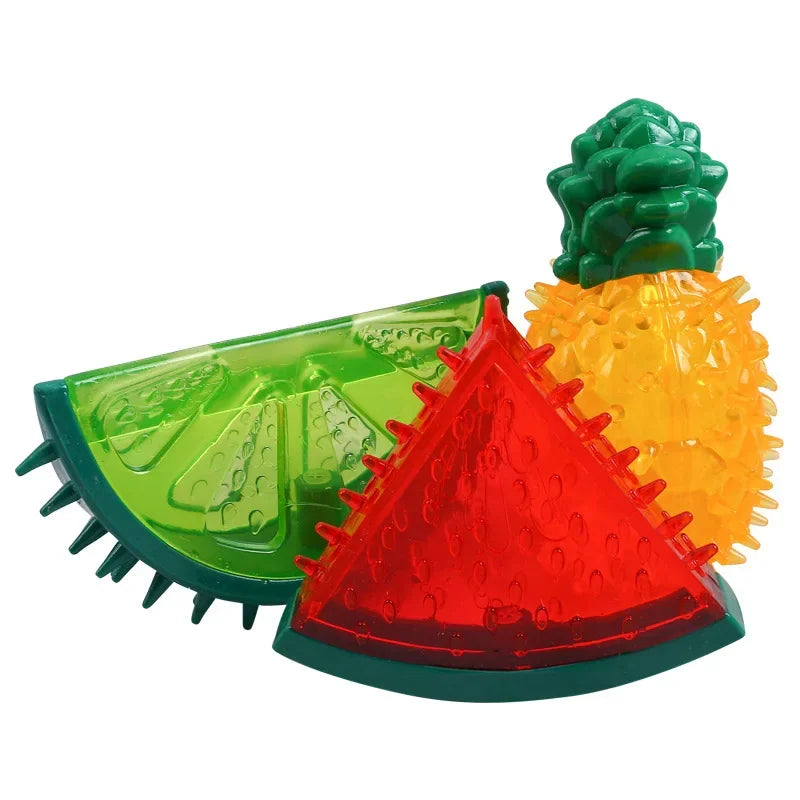Pet Cooling Chew Toy , Reusable Dog Cat Toy , Teething Summer Cooling, Watermelon,  Pineapple,  Lemon, Durable Ice Frozen Fruit Shape Toys