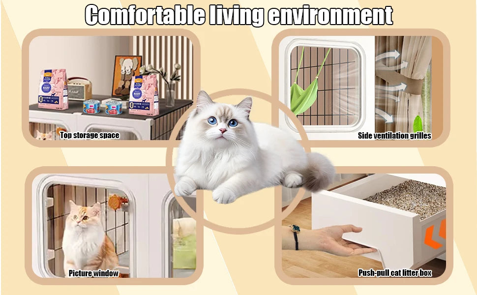 Cat Cage Enclosure with Litter Box, Cat Playpen Detachable Metal, Cat Cage Indoor and Outdoor, Ferret Cage, Rabbit Cage