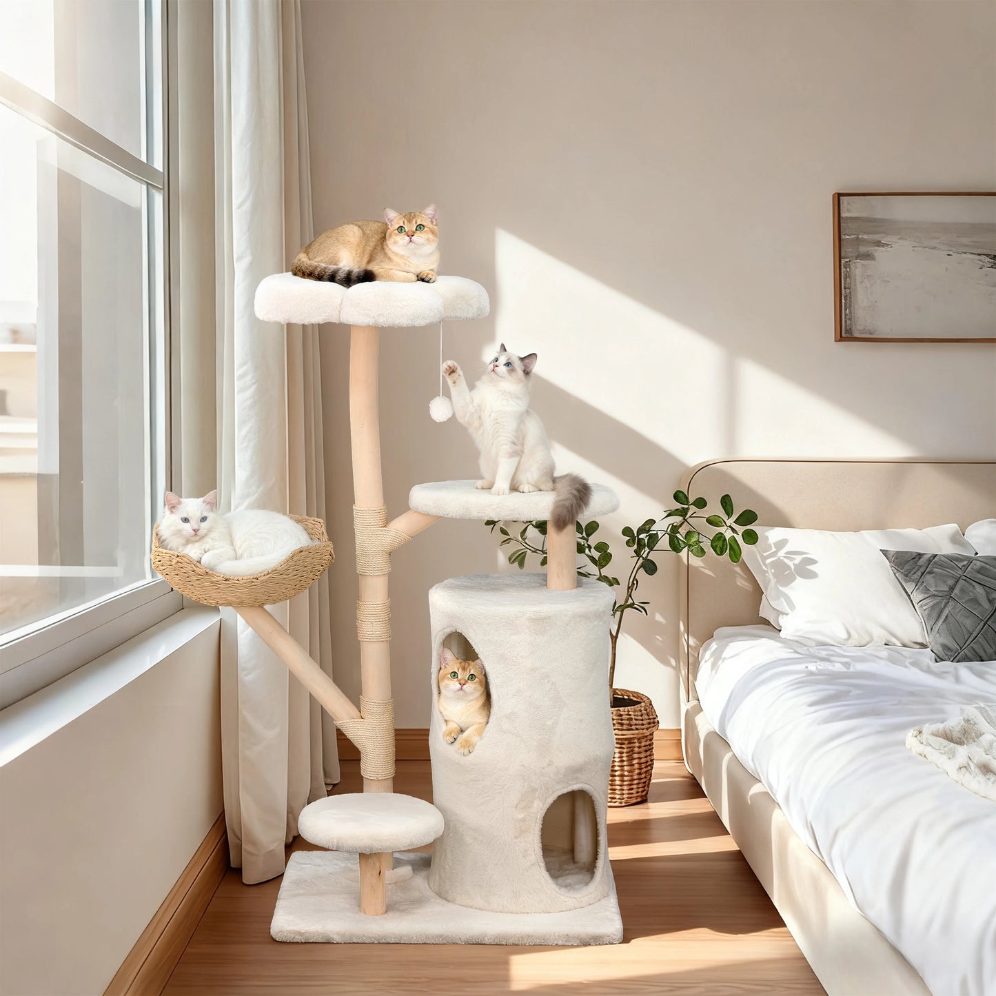 Modern Cat Tree Tower, Branch luxury Cat Condo, Wood Cat Tower, Cat Scratching Tree, Cat Condo, Cat Lover Gift, Luxury Cat