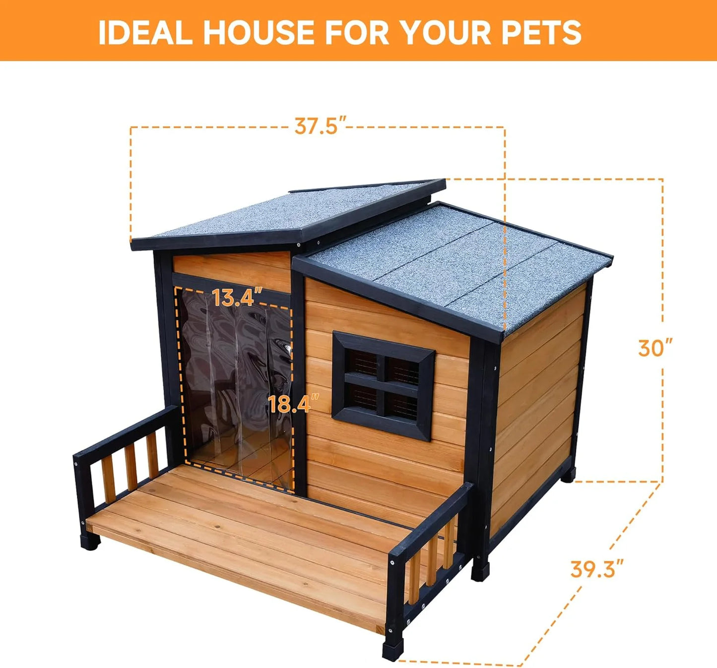Large Indoor Outdoor Dog House,Wood Insulated Dog House,Weatherproof Outside Shelter with Elevated Floor,Easy to Assemble