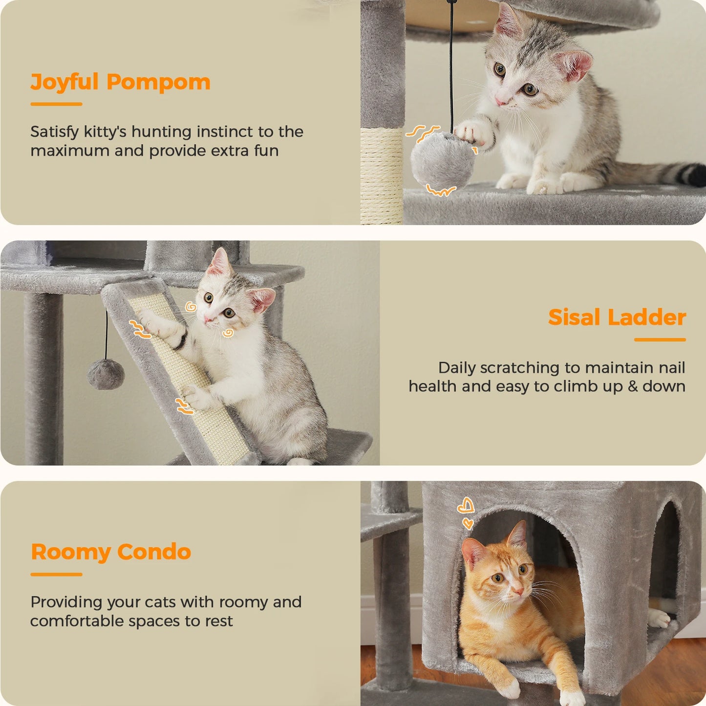 Tall Cat Tree with Scratching Posts Cozy Hammock Top Perch Multi-Level Large Cat Tower Spacious Cat Condo for Indoor Cat Toys