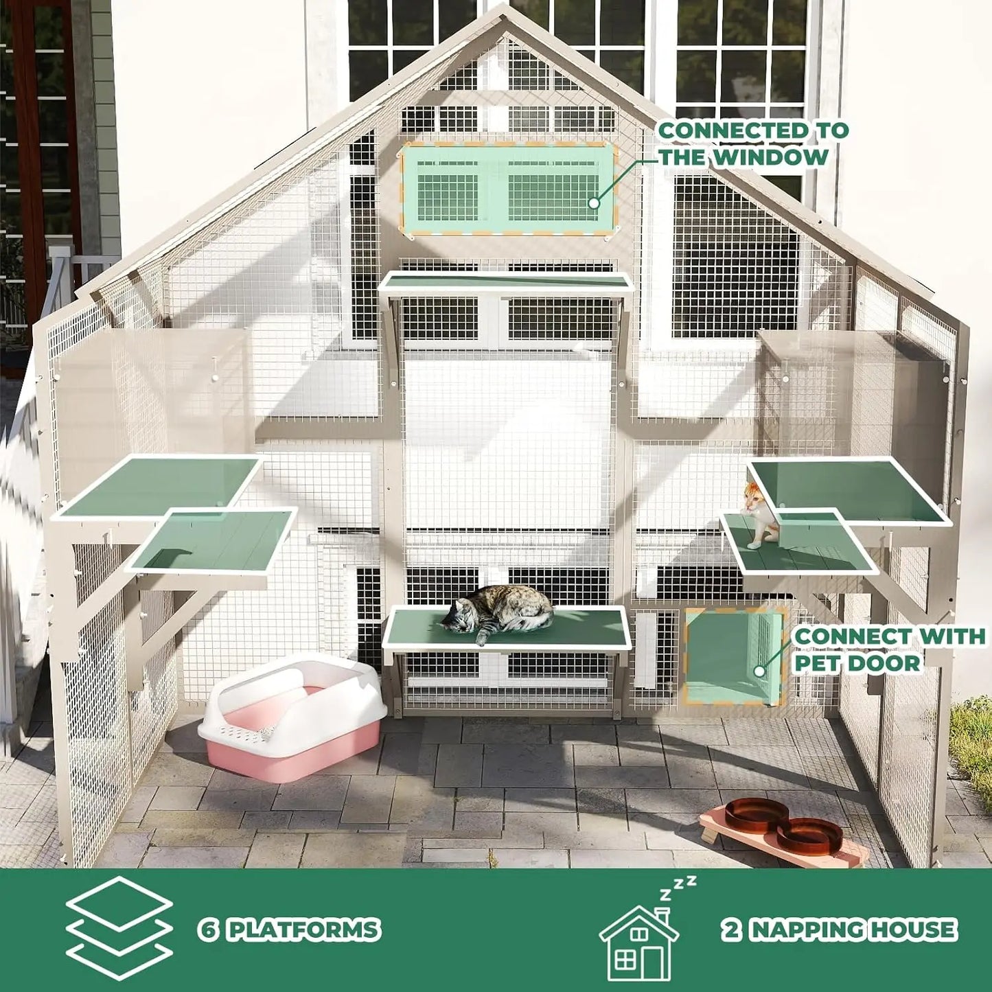 71" H Catio Outdoor Cat Enclosure Weatherproof, Large Walk-in Cat House Attached Window for Multiple Cats, Customized
