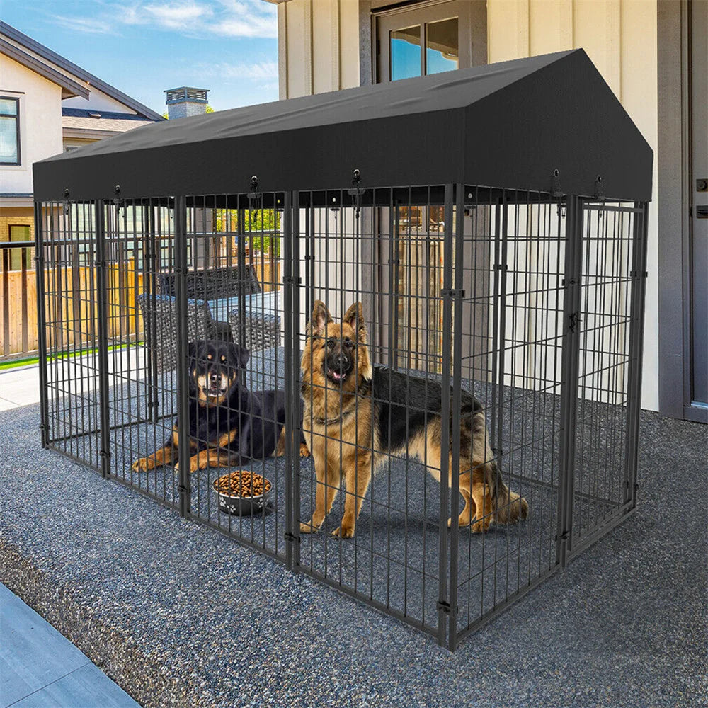 Heavy Duty Large Dog Kennel, Pet Welded Metal Playpen,  Animal Cage with Roof Cover, Pet Run Enclosure , Playpen House Outdoor or Indoor