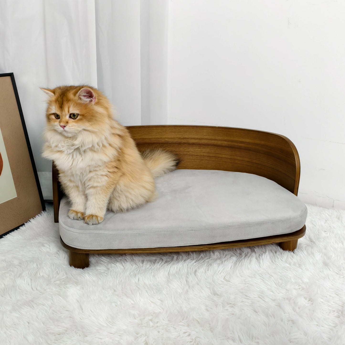 BingoPaw S/M Elevated Cat Bed Wooden Indoor Cat Couch Bed, Pet Sofa Chair Lounge for Kitty, Puppy or Small Animal