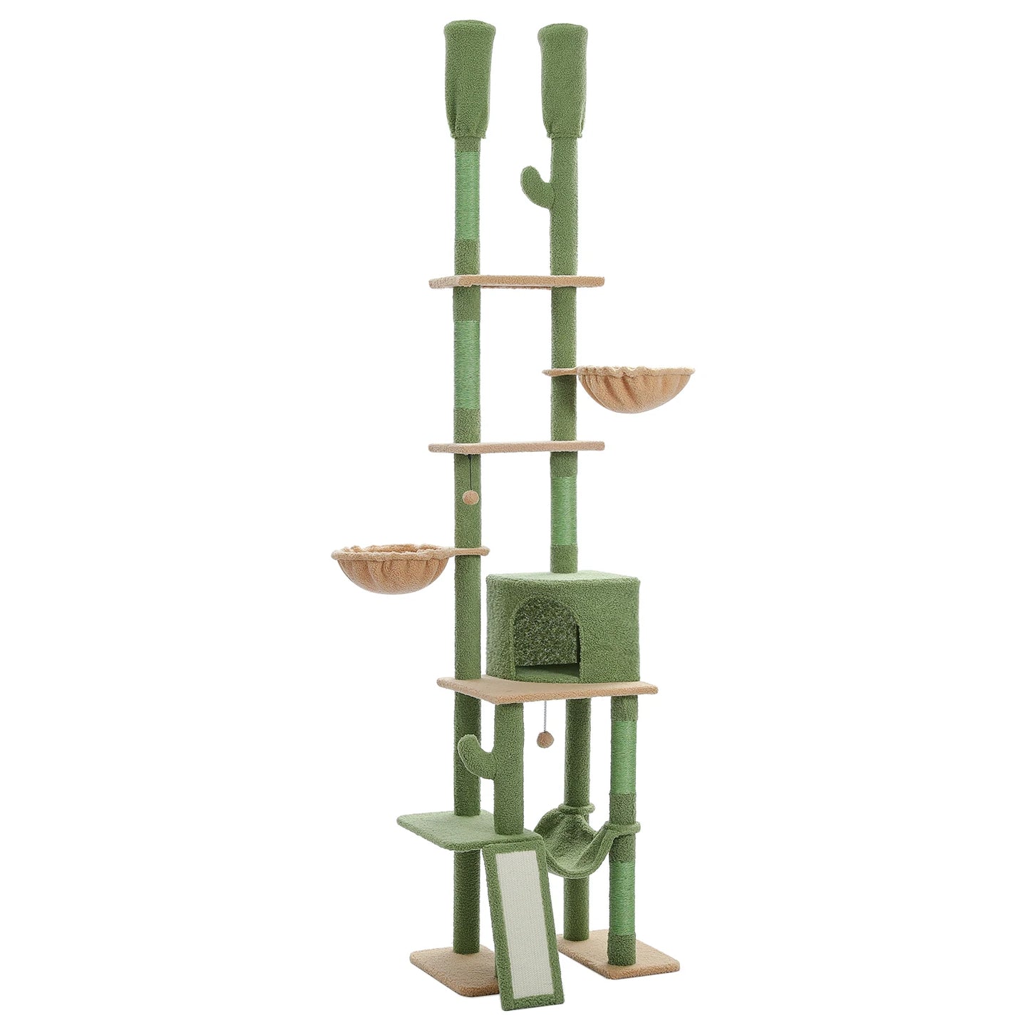 Cactus Cat Tree Floor to Ceiling, Cat Tower 7 Tiers, Cat Climbing Tree with Cozy Hammocks and Condos 5 Platforms, Scratching Posts