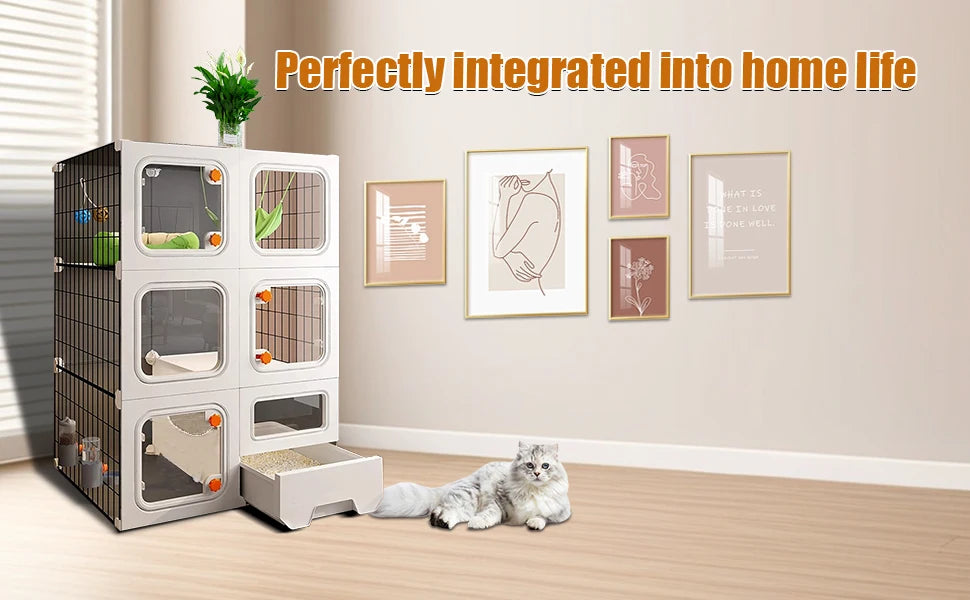 Cat Cage Enclosure with Litter Box, Cat Playpen Detachable Metal, Cat Cage Indoor and Outdoor, Ferret Cage, Rabbit Cage
