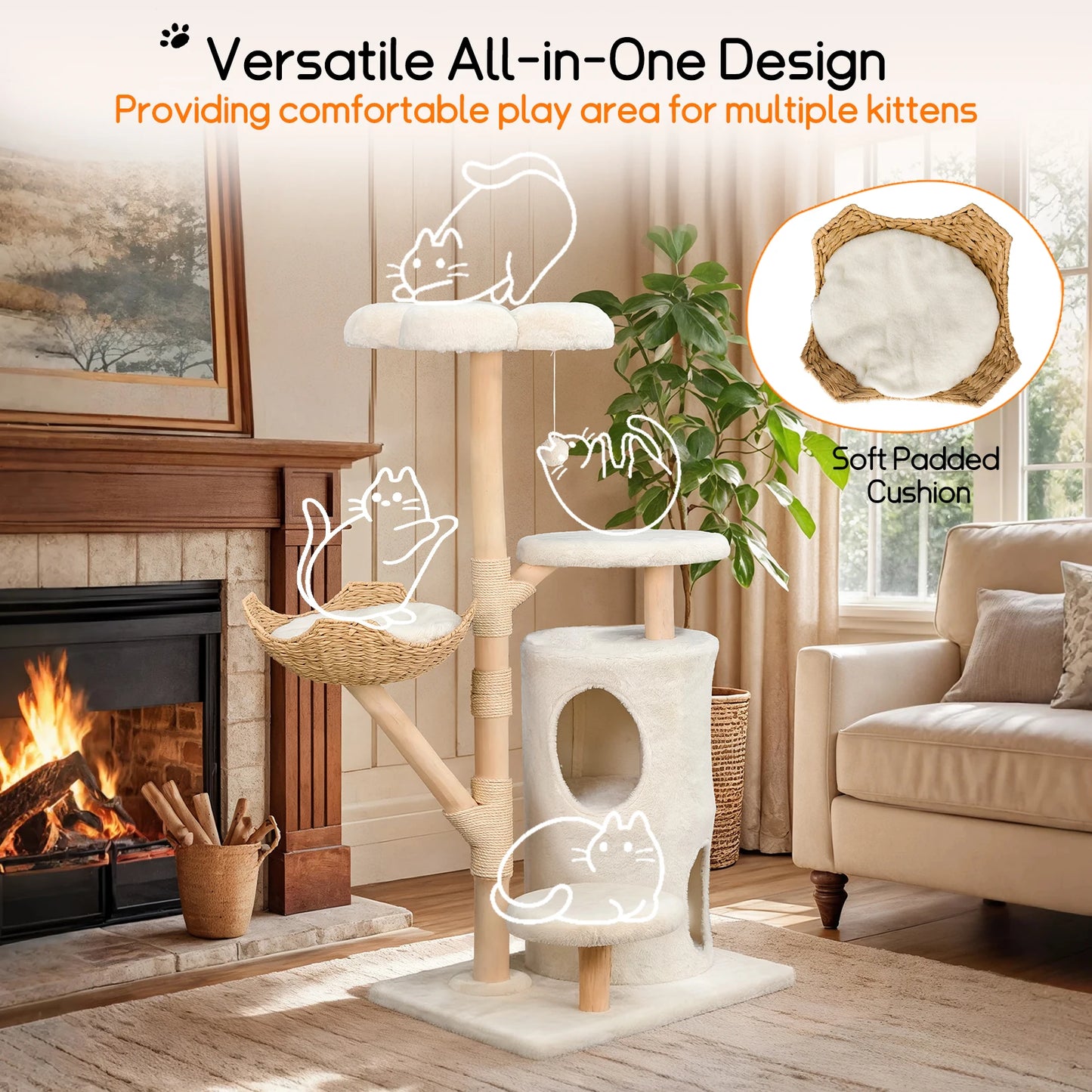 Modern Cat Tree Tower, Branch luxury Cat Condo, Wood Cat Tower, Cat Scratching Tree, Cat Condo, Cat Lover Gift, Luxury Cat