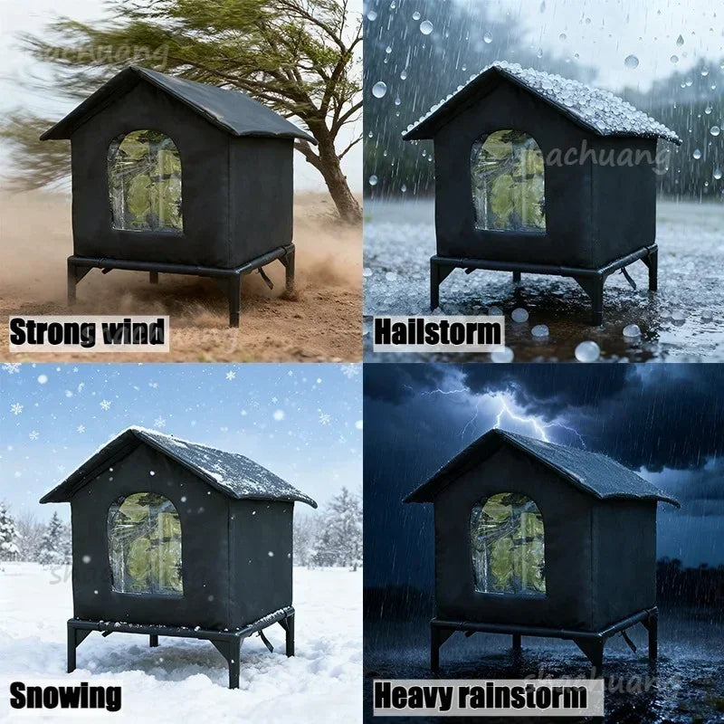 Large Outdoor Insulated Cat & Dog House -Winter Warm Elevated Shelter with Curtain Roof, Sturdy Zipper-Access Door & Stable Base