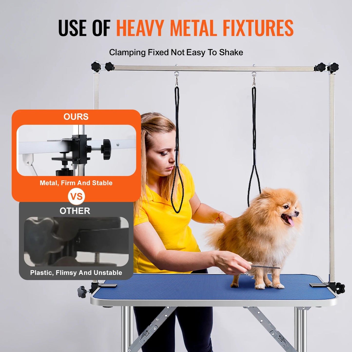 Pet Grooming Table Two Arms with Clamp, Dog Grooming Station Foldable Stand for Medium Small Dogs with Grooming Loop