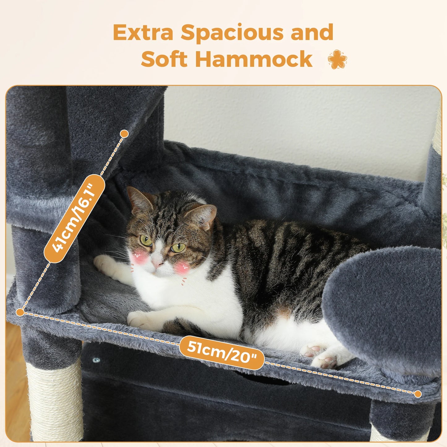 Multi-Level Cat Tree Tower with Scratching Posts &  Board , Hammock, Cat Condo, Spacious Top Perch,Dangling Balls for Indoor Cats