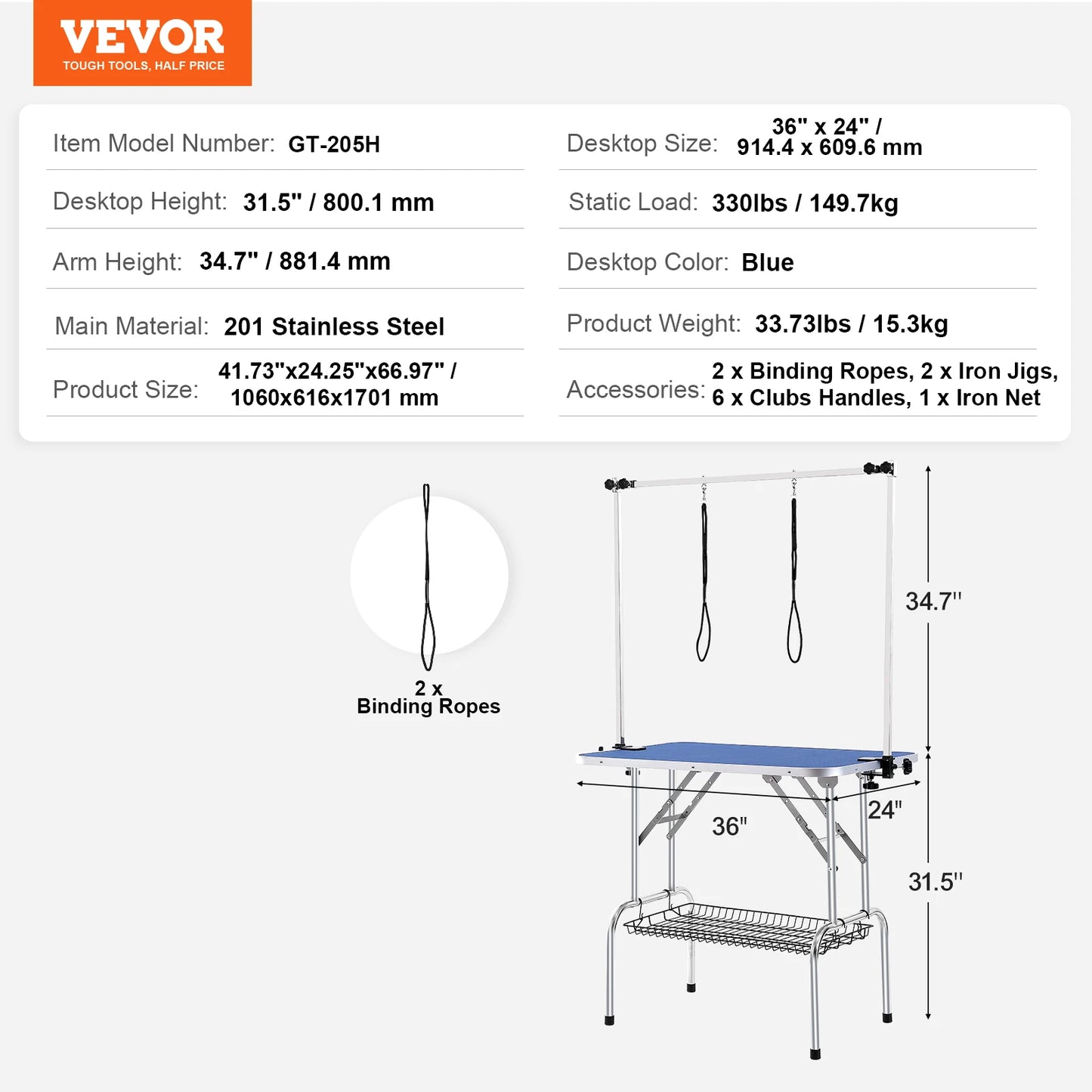 Pet Grooming Table Two Arms with Clamp, Dog Grooming Station Foldable Stand for Medium Small Dogs with Grooming Loop