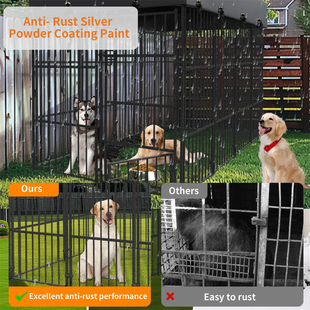 Heavy Duty Large Dog Kennel, Pet Welded Metal Playpen,  Animal Cage with Roof Cover, Pet Run Enclosure , Playpen House Outdoor or Indoor