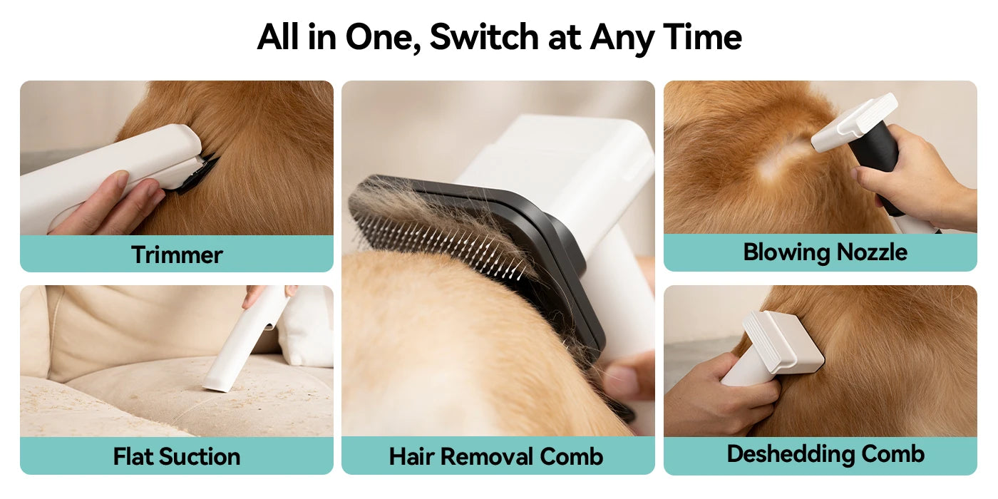 Amicura P1 Vacuum Cleaner & Hair Dryer 15kpa, Pet Grooming Set Adjustable Speed and Temperature, 5 Proven Care Tools Dog Clipper