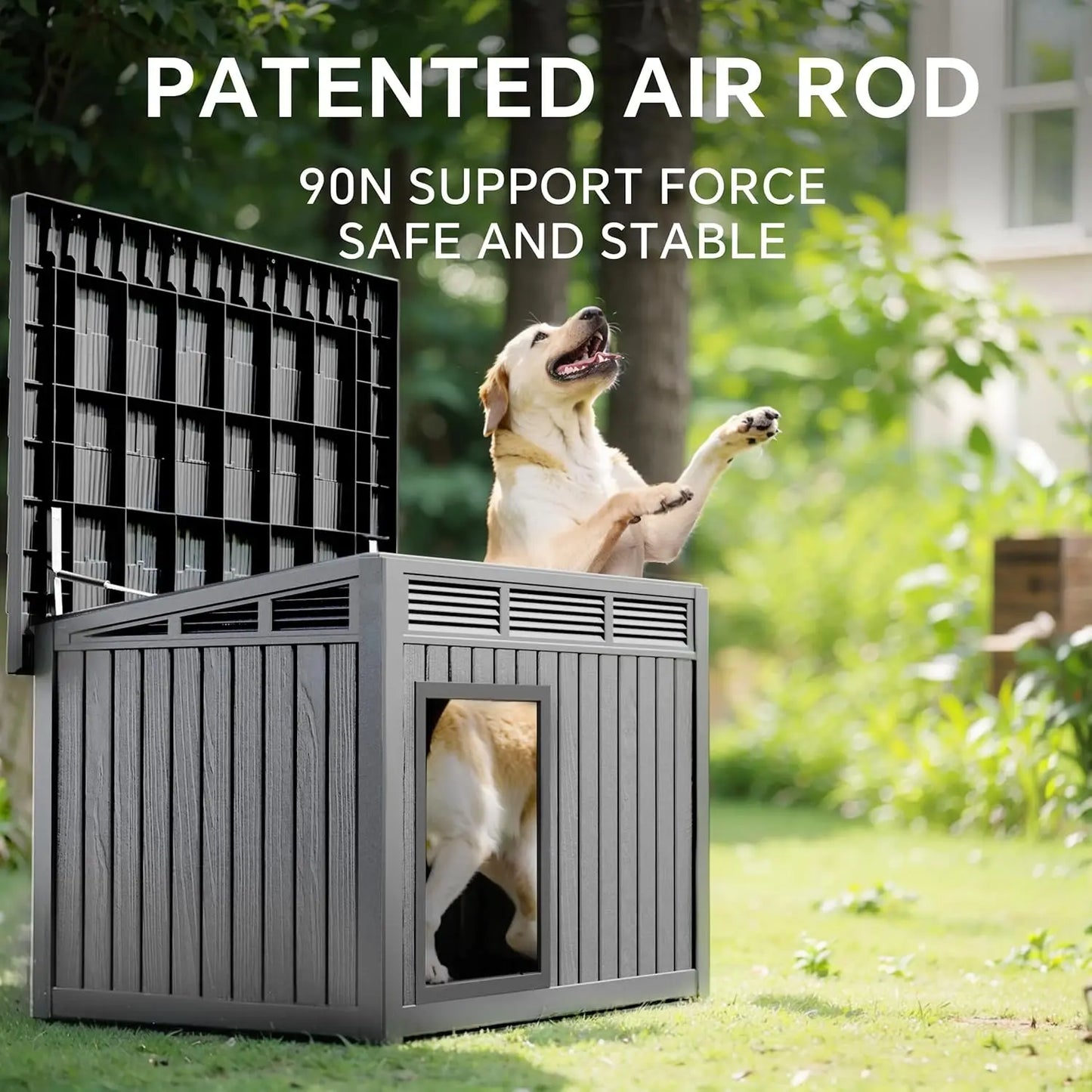 Large Weatherproof Dog House with Removable Roof, Outdoor Indoor Kennel for Small to Large Dogs (Gray, 42.87x32.95x31.61")