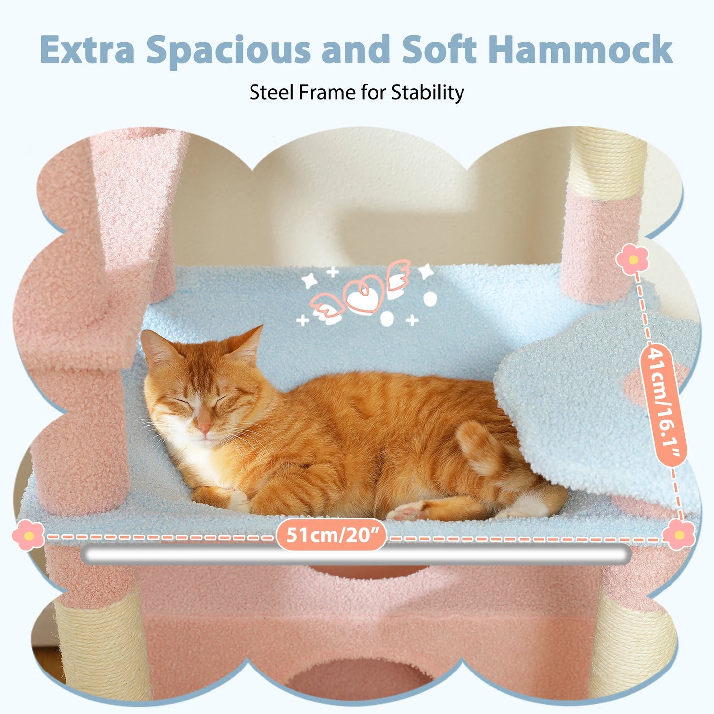 Multi-Level Cat Tree Tower with Scratching Posts &  Board , Hammock, Cat Condo, Spacious Top Perch,Dangling Balls for Indoor Cats