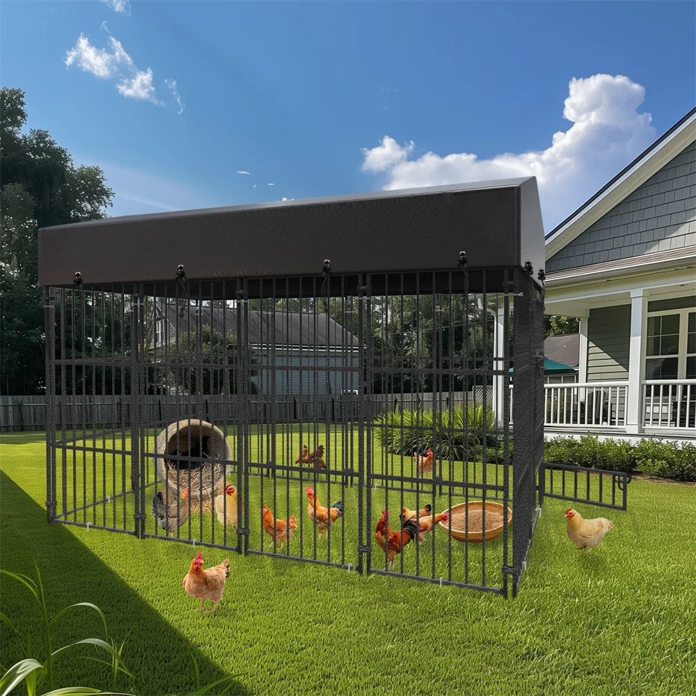 Heavy Duty Large Dog Kennel, Pet Welded Metal Playpen,  Animal Cage with Roof Cover, Pet Run Enclosure , Playpen House Outdoor or Indoor