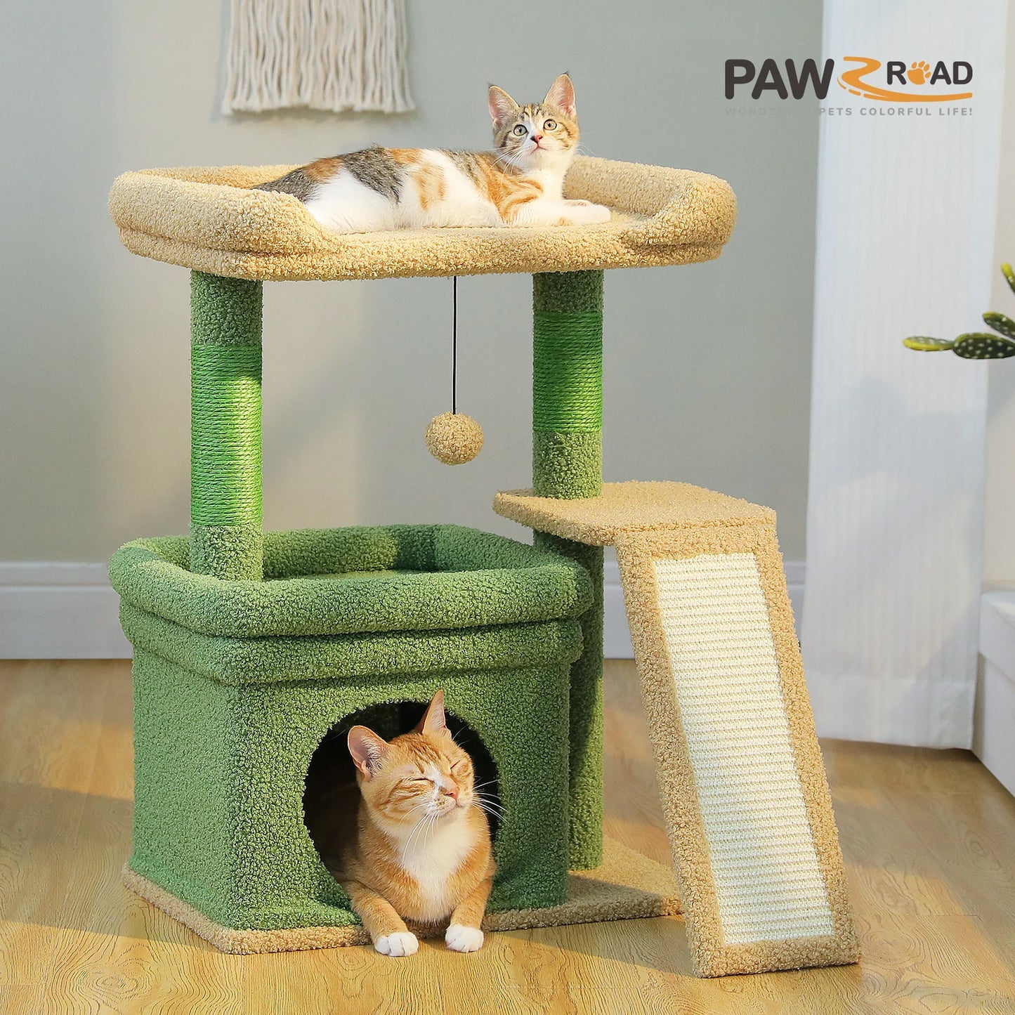 Small Cat Tree for Indoor Cat, Tower with Sisal Scratching Post and Pad, Wide Top Perch , Large Cat Condo ,Cat Scratchers, Cat Toys