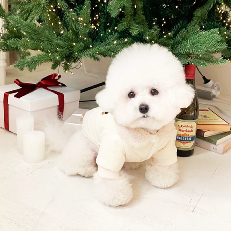 Winter Dog Clothes Luxury Bear Print Fur Collar Windproof Jacket, Chihuahua, Yorkies ,Warm Coat Puppy Outfit ,Clothing Pet Costume