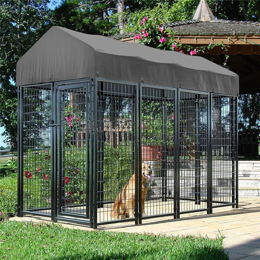 Heavy Duty Large Dog Kennel, Pet Welded Metal Playpen,  Animal Cage with Roof Cover, Pet Run Enclosure , Playpen House Outdoor or Indoor