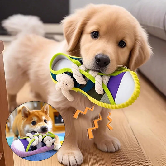 Dog Squeak Toy, Teeth Grinding,  Bite Resistant Slippers Shape. Puppy Chew Toy With Cotton Rope. Pet Chewing Toys. Dog Toys