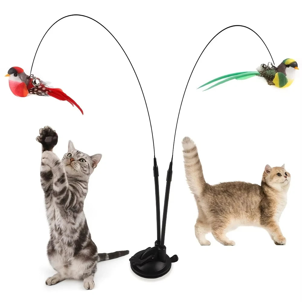Interactive Cat Wand - Non-slip suction cup base and double-locking grip design, no batteries required, suitable for indoor and