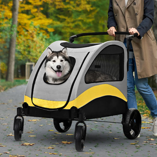 Premium Dog Stroller Pram 4 Wheel Foldable Cart Travel Walk Pet Jogger Wagon for Small Medium Large Dogs