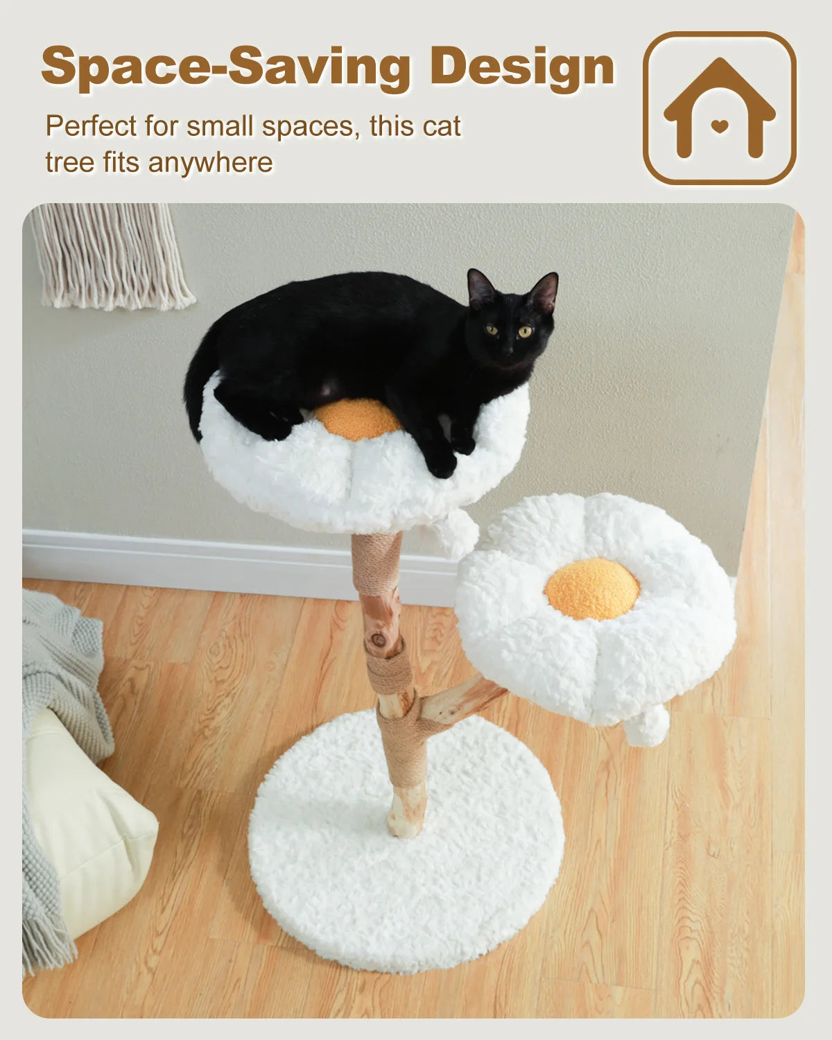 Flower Cat Tree for Indoor Cats ,  Modern Wood Cat Tower with 2 Perches , Sisal Scratching Post Scraper for Cats