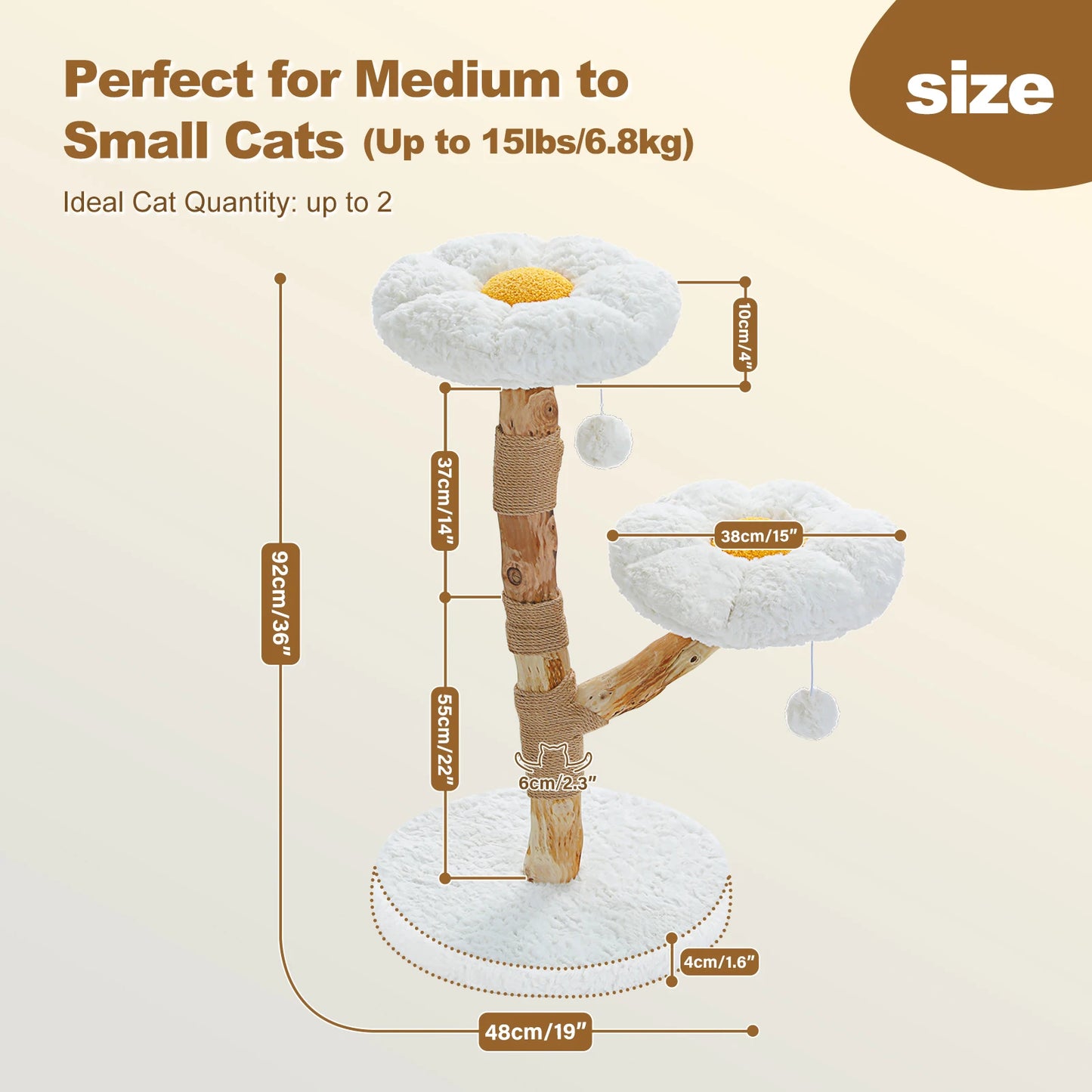 Flower Cat Tree for Indoor Cats ,  Modern Wood Cat Tower with 2 Perches , Sisal Scratching Post Scraper for Cats