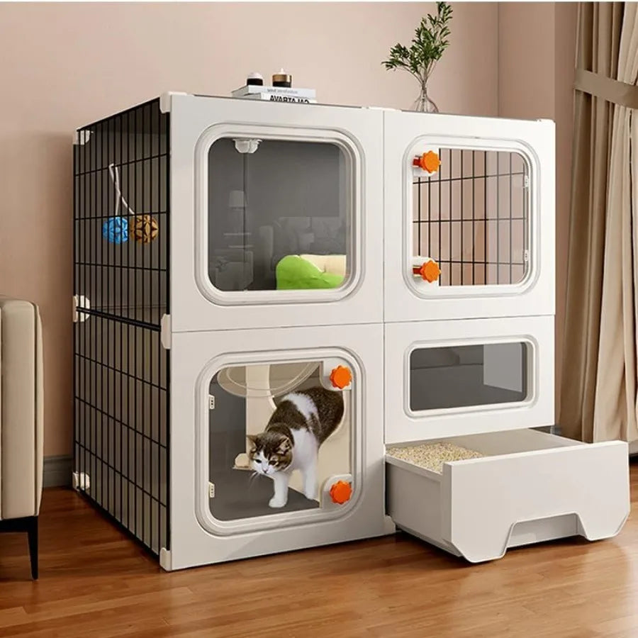 Cat Cage Enclosure with Litter Box, Cat Playpen Detachable Metal, Cat Cage Indoor and Outdoor, Ferret Cage, Rabbit Cage