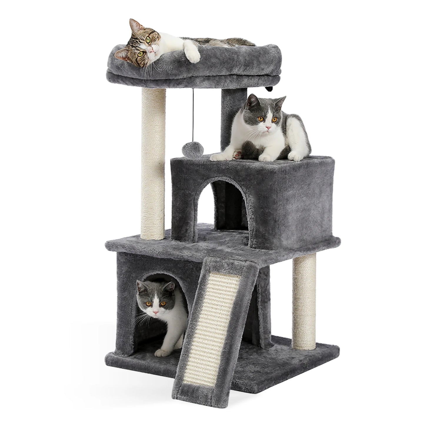 Small Cat Tree Tower with Scratching Pad, Two Large Condos, Cat Scratching Post for Indoor, Kitten House Bed, Cat Accessories