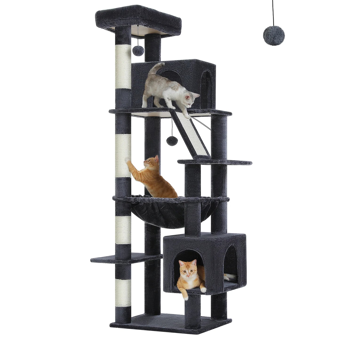 Tall Cat Tree with Scratching Posts Cozy Hammock Top Perch Multi-Level Large Cat Tower Spacious Cat Condo for Indoor Cat Toys