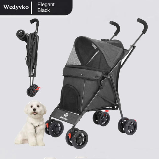 Wedyvko Pet Dog Stroller 4 Wheels, Puppy Stroller Rotate with Brakes Storage for Dogs Cats