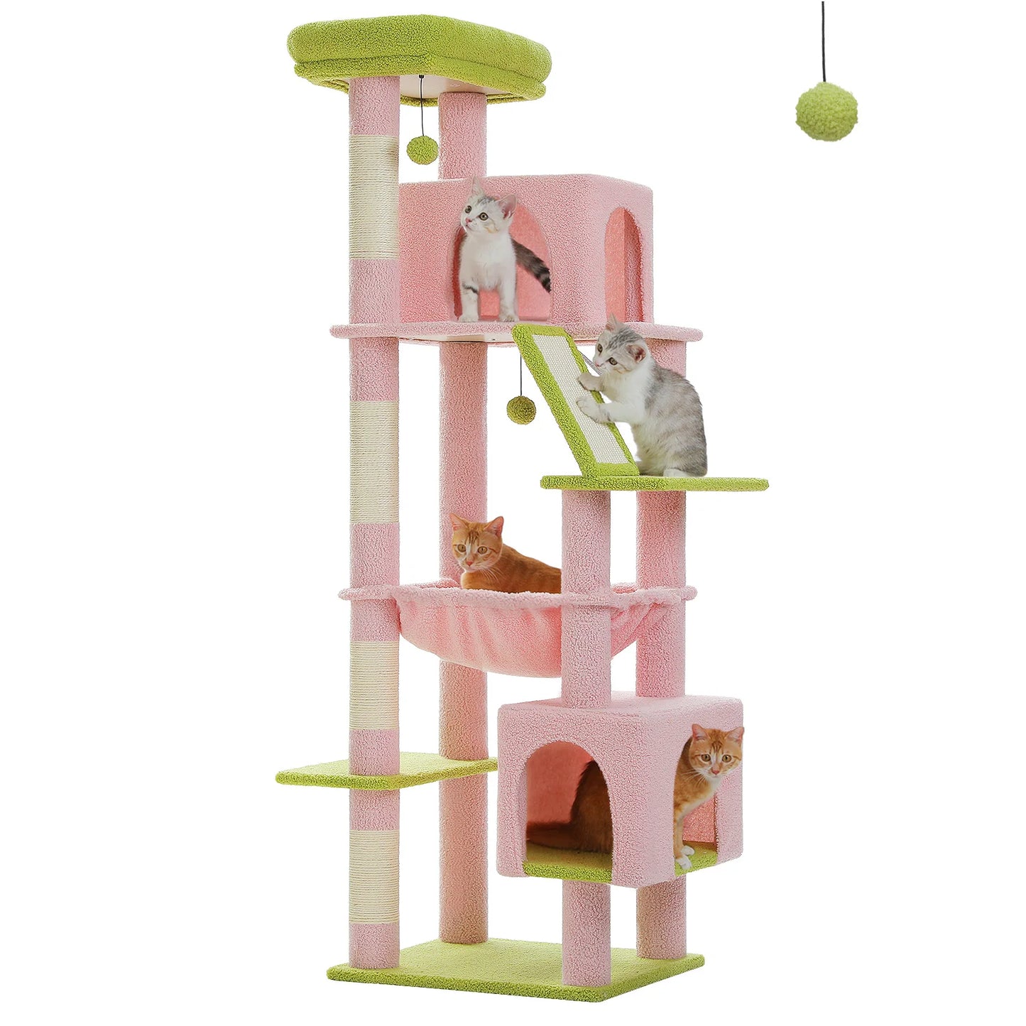 Tall Cat Tree with Scratching Posts Cozy Hammock Top Perch Multi-Level Large Cat Tower Spacious Cat Condo for Indoor Cat Toys
