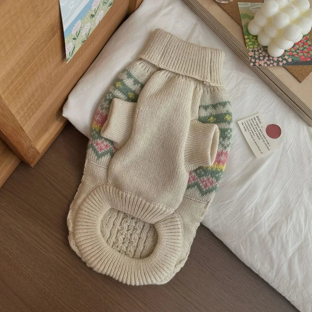 Warm Autumn and Winter Pet Clothes ,Small Dog and Cat Sweaters, Korean Pink Green Knitted Sweater, Simple Fabric Soft Comfortable