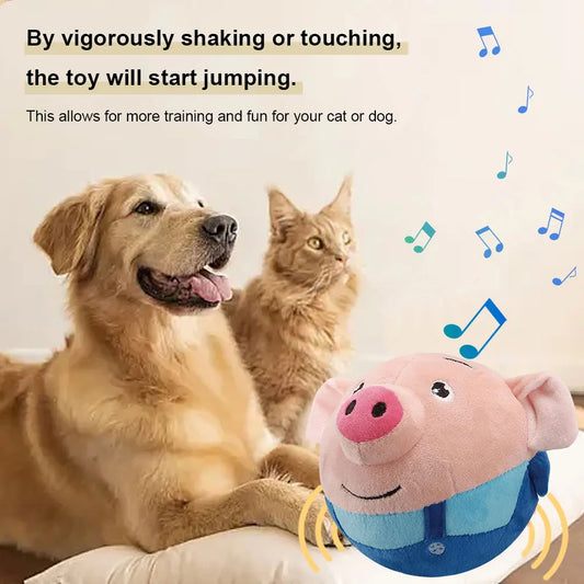 Cartoon Pig Active Moving Pet Plush Toy, USB Rechargeable Interactive Dog Toys, Pet Bouncing Balls for Dogs Cats