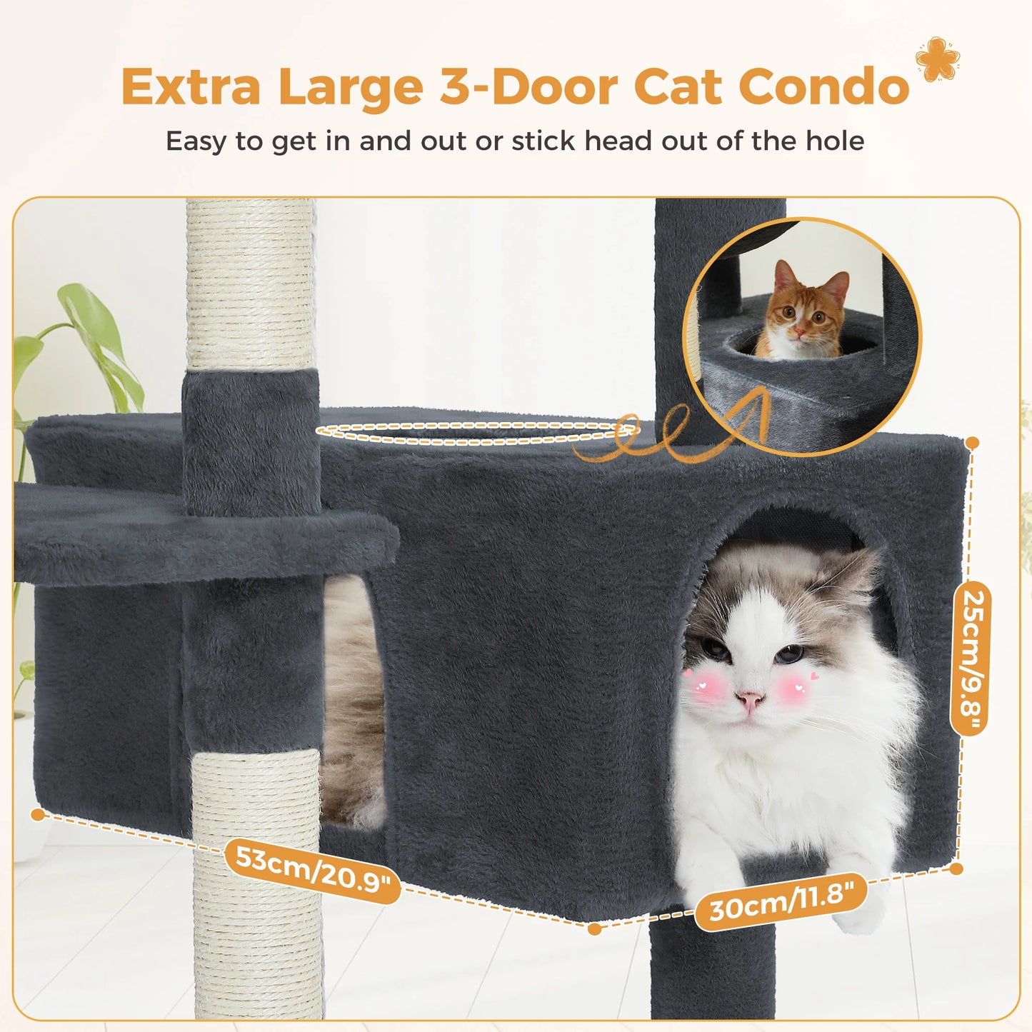 Multi-Level Cat Tree Tower with Scratching Posts &  Board , Hammock, Cat Condo, Spacious Top Perch,Dangling Balls for Indoor Cats