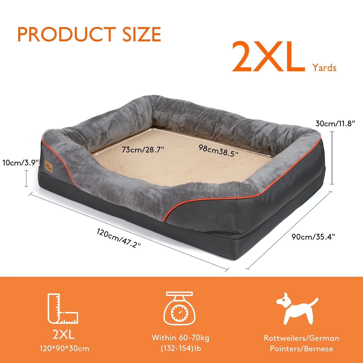 Large Dog Bed ,Soft Comfortable, Anti Allergy ,Warm Fleece Removable Washable Cover , Pet Bed Waterproof